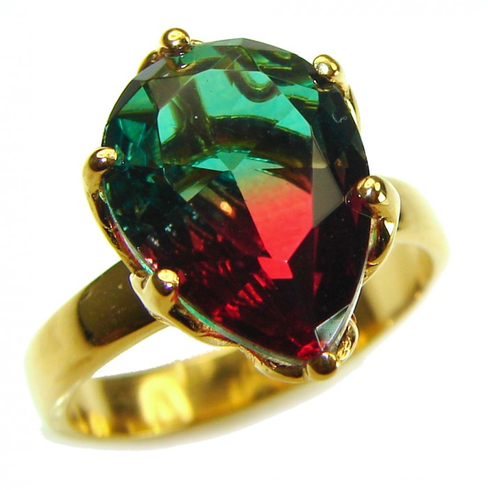 Brazilian Tourmaline 18K Gold over .925 Sterling Silver Perfectly handcrafted Ring s. 8 - photo 3