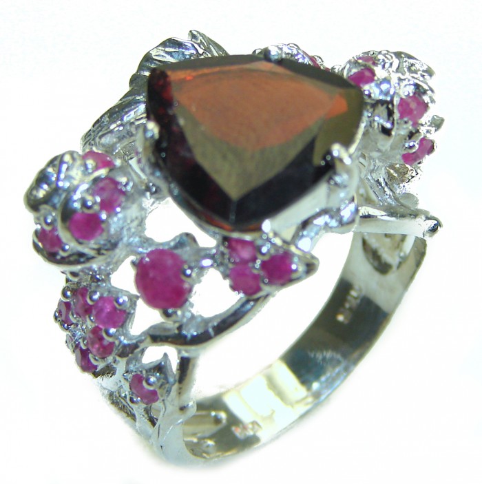 Blooming Begonia Authentic Garnet .925 Sterling Silver handcrafted Ring size 9 1/2 - photo 3