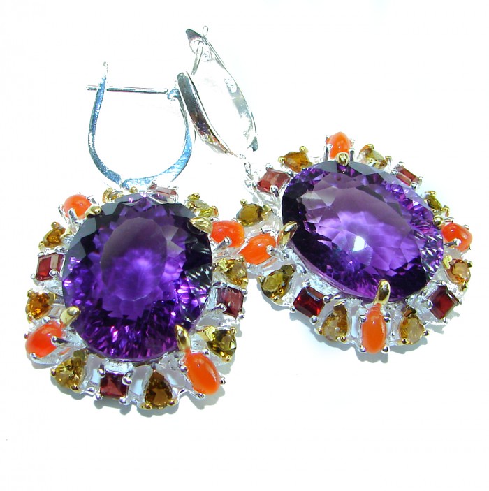 Beatrice - Dramatic design 36.8 carat Amethyst .925 Sterling Silver Handcrafted Statement earrings - photo 3