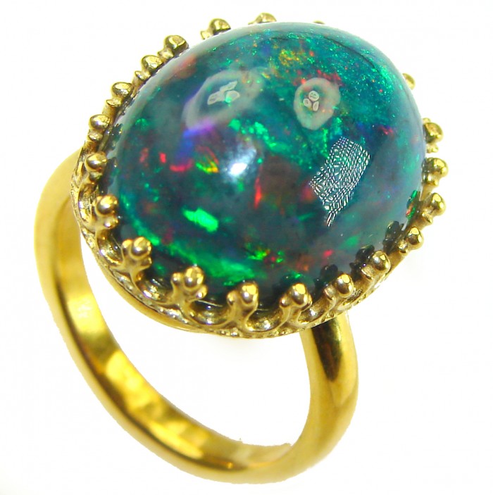 A COSMIC POWER Genuine 20.5 carat Black Opal 18K Gold over .925 Sterling Silver handmade Ring size 6 - photo 2