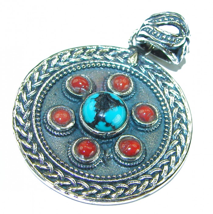 One of a kind Precious Turquoise .925 Sterling Silver handmade pendant - photo 2