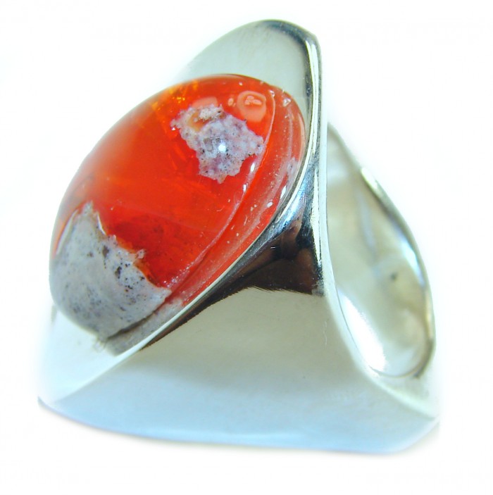 Large Golden Galaxy - Genuine 17.5 CARAT Mexican Opal .925 Sterling Silver Large Statement Ring size 7 - Close-up side view of Large Golden Galaxy Mexican Opal ring.