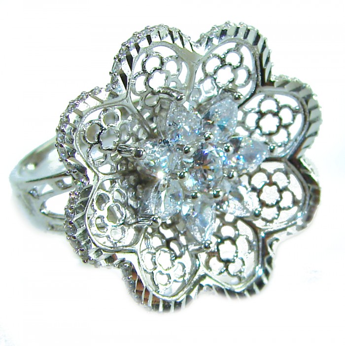 Aphrodite - 2.6 carat White Topaz .925 Sterling Silver handcrafted ring size 6 3/4 - Ornate Aphrodite ring close-up, 2.6 carat topaz in sterling silver.