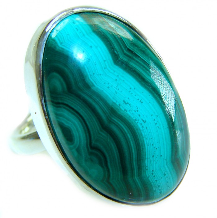 Green River 30.2 CARAT genuine Malachite from Utah .925 Sterling Silver handcrafted ring size 8 adjustable - Stone close-up of Green River 30.2 carat Malachite in .925 Sterling Silver