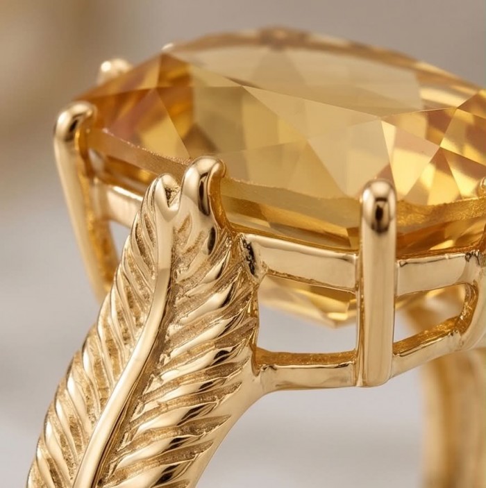 Liliana 28.5 carat Heliodor .925 Sterling Silver dipped in Real 18K Gold Oversized Ring size 9 - Stone close-up of Liliana 28.5 carat Heliodor ring in gold-plated silver.