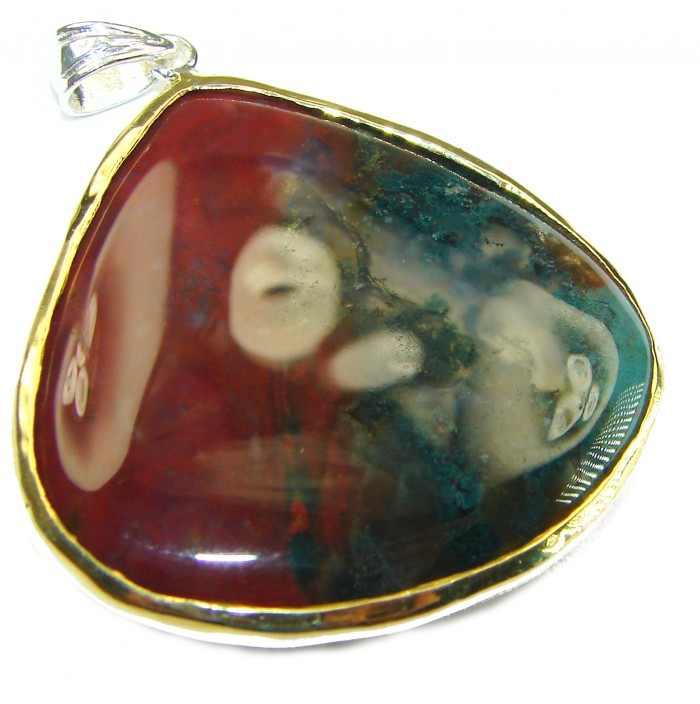 Fancy Bloodstone 2 tones .925 Sterling Silver handmade pendant - photo 2