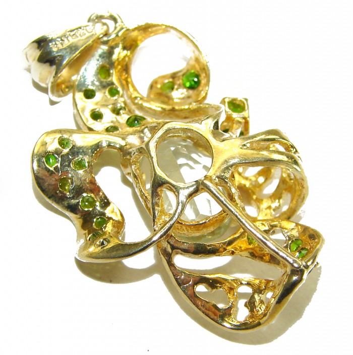 Splendid 8.5 carat Citrine Chrome Diopside 14K Gold over .925 Sterling Silver Handcrafted handmade Pendant - photo 1