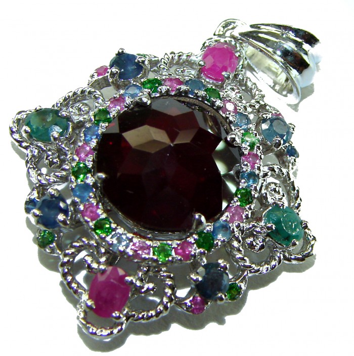 Celtic Spirit authentic 10.5 carat Garnet .925 Sterling Silver handcrafted Statement Pendant - photo 2