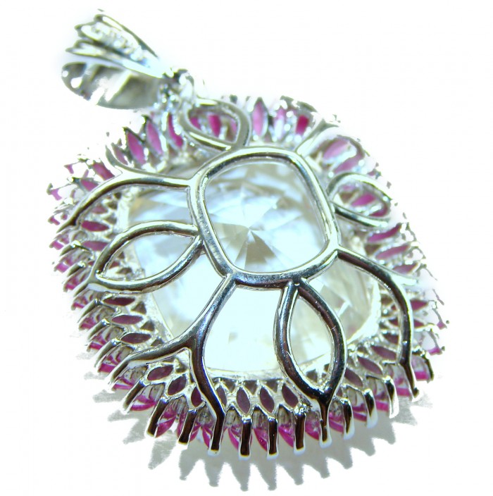 Costa del Sol 21.1 carat Lemon Quartz Ruby rhodium over .925 Sterling Silver handcrafted pendant - Side view of Costa del Sol pendant with lemon quartz and ruby accents.