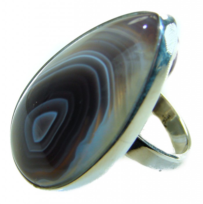 Sahara Dune Top Quality Botswana Agate .925 Sterling Silver handcrafted Ring s. 8 adjustable - Close-up of Botswana agate ring in sterling silver setting.