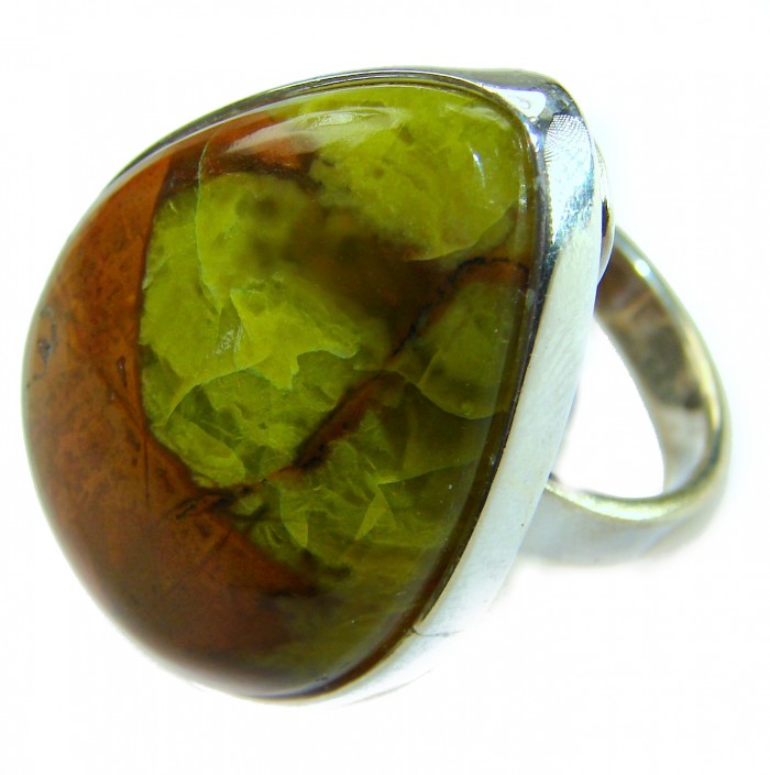 LARGE Authentic Morrisonite Jasper Sterling Silver handmade Ring size 8 adjustable - Stone close-up of large Morrisonite Jasper sterling silver ring