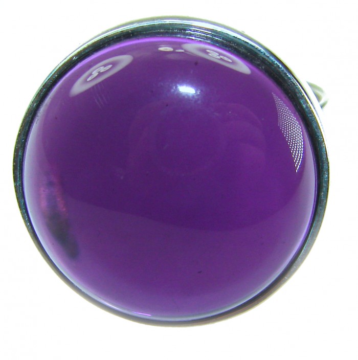 Purple Full Moon 25.2 carat Amethyst .925 Sterling Silver Handcrafted Large Ring size 7 adjustable - Close-up of purple amethyst stone set in sterling silver.