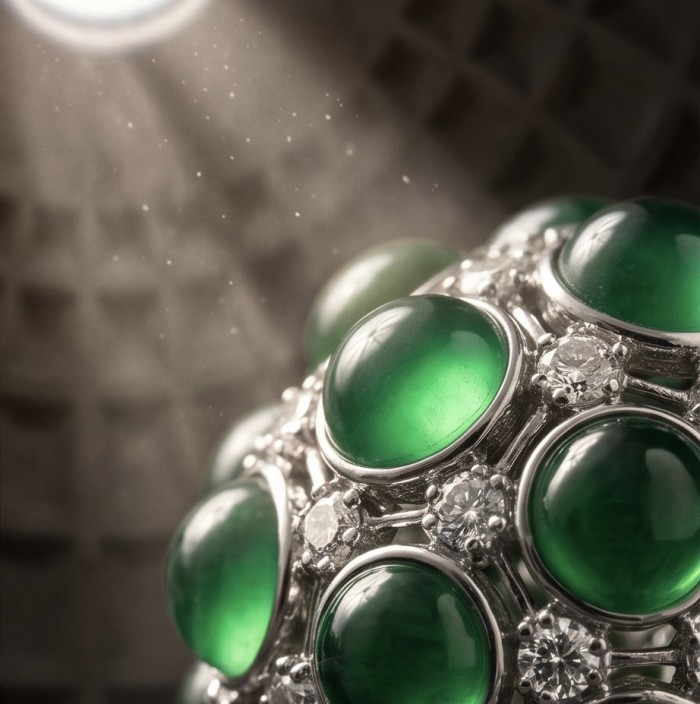Giovanna- Authentic 6.5 CARAT natural Colombian Emerald .925 Sterling Silver handcrafted Statement earrings - Close-up of Giovanna 6.5 carat Colombian emerald and diamond ring