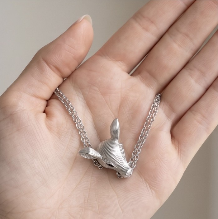 Deer'S Head 0.5 carat Emerald Rhodium over .925 Sterling Silver handmade Statement Bracelet - Deer's head pendant in hand, rhodium over sterling silver necklace.