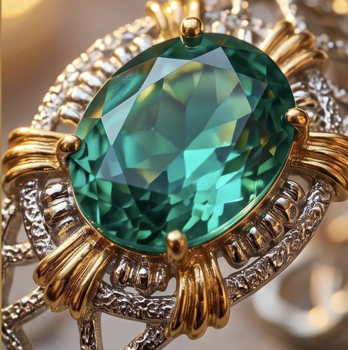 Real Treasure 24.2 carat Aquamarine 2 tones .925 Sterling Silver Bracelet BANGLE - Stone close-up of Real Treasure 24.2 carat aquamarine in two-tone setting