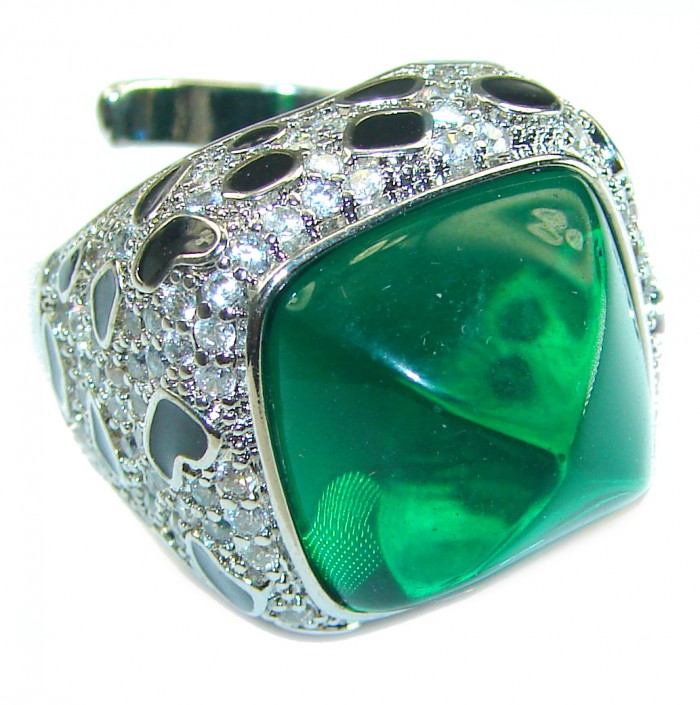 Green Royalty Topaz .925 Sterling Silver handmade Large Ring s. 7 adjustable - photo 3