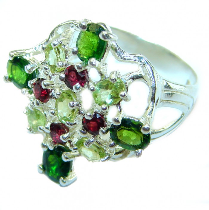 Green Clover Chrome Diopside .925 Sterling Silver handmade ring s. 7 - photo 1