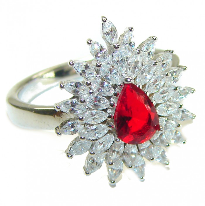 Red Brilliance 3.5 carat Ruby .925 Silver handcrafted Cocktail Ring s. 8 1/4 - photo 3