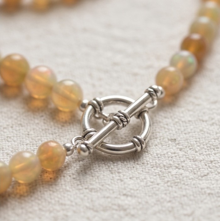Real Masterpiece Natural Ethiopian Opal .925 Sterling Silver Necklace - Clasp detail of Ethiopian Opal necklace with .925 Sterling Silver.