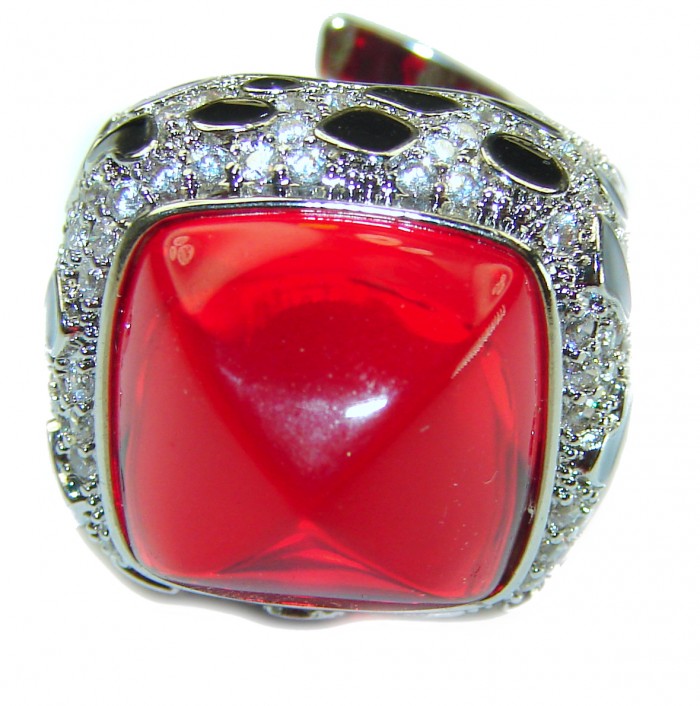 Red Passion incredible Topaz .925 Sterling Silver handmade Large Ring s. 6 - photo 1