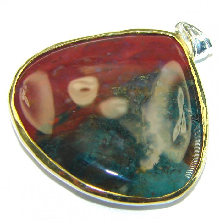 Fancy Bloodstone 2 tones .925 Sterling Silver handmade pendant - photo 3