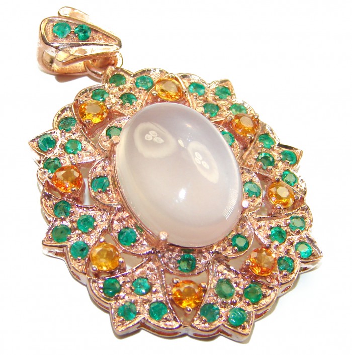 Vintage style Beauty genuine Rose Quartz 14K Gold over .925 Sterling Silver handmade Pendant - photo 2