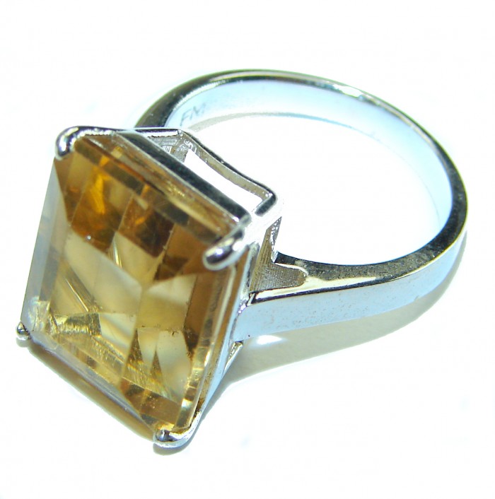 11.8 carat Genuine Lemon Quartz .925 Sterling Silver handcrafted ring size 6 3/4 - photo 1