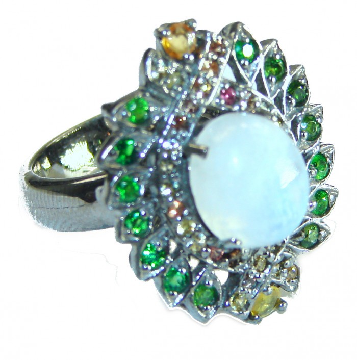 Vintage Style Rainbow Moonstone .925 Sterling Silver handmade Cocktail Ring s. 7 1/2 - photo 3