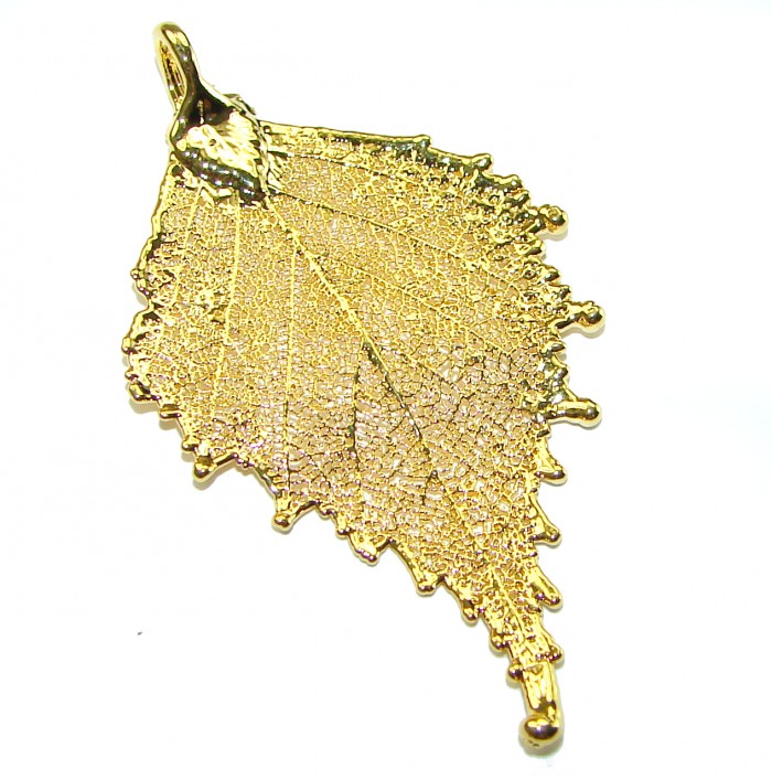 Stylish REAL Leaf Coved with Sterling Silver and 14K Gold & .925 Sterling Silver Pendant - photo 3