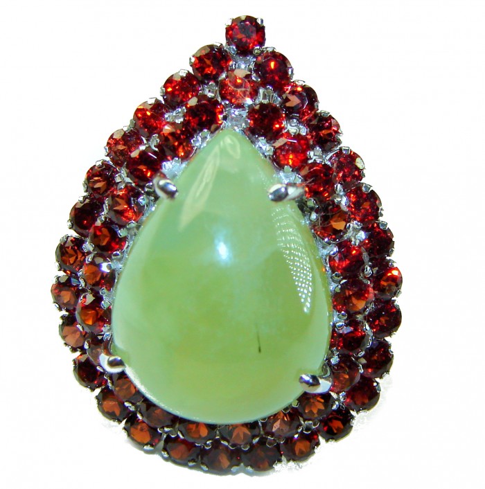 Outstanding LARGE 22.5 carat Natural Prehnite .925 Sterling Silver handmade ring s. 8 - photo 2