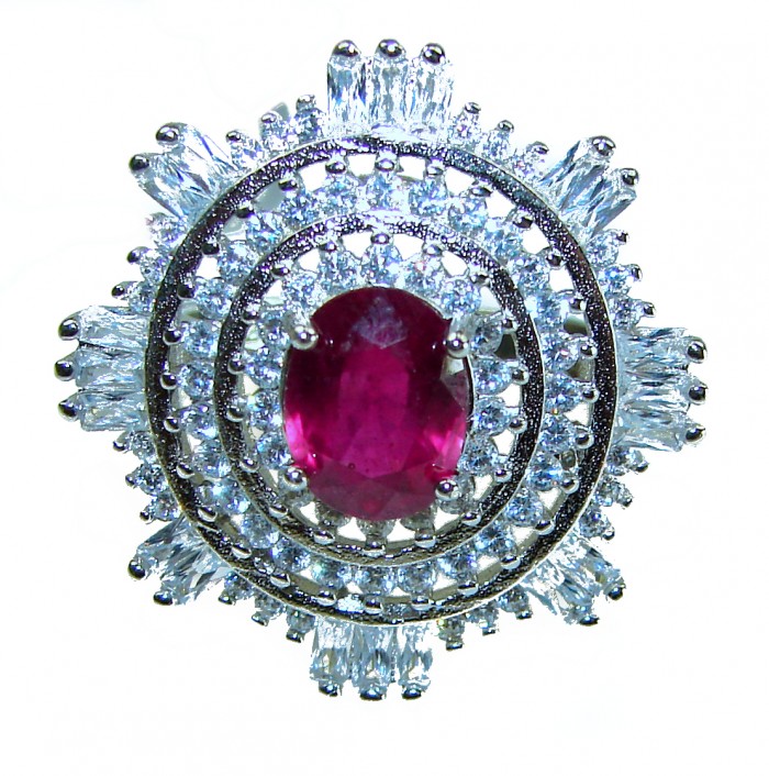Melody - Vintage Design 7.4 CARAT Garnet .925 Sterling Silver handcrafted ring; s. 7 1/2 - Close-up of vintage garnet ring with sparkling silver accents.