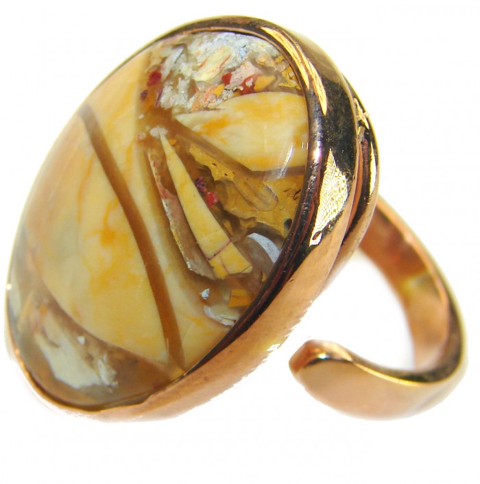 Flawless Australian Bracciated Mookaite 14K Gold over .925 Sterling Silver Ring size 8 adjustable - Close-up of Australian Bracciated Mookaite ring in 14K gold over silver