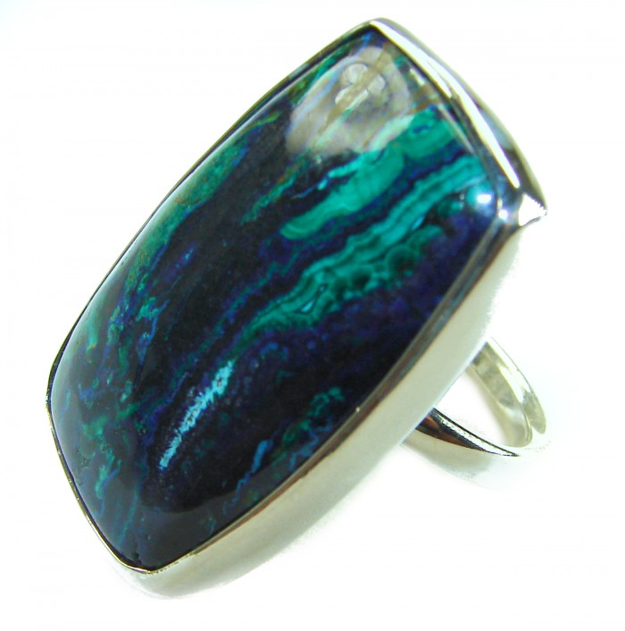 Great quality Parrot's Wings Chrysocolla .925 Sterling Silver handcrafted Ring size 7 adjustable - Close-up of Parrot's Wing Chrysocolla .925 Sterling Silver ring