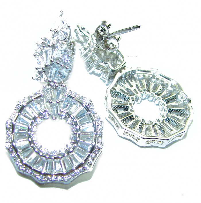 Art Deco - Luxurious natural 12.5 carat White Topaz .925 Sterling Silver Perfectly handcrafted Earrings - Close-up of Art Deco white topaz earrings showcasing their intricate design.