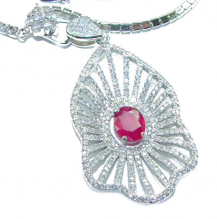 Magic bEAUTY 7.5 carat Ruby .925 Sterling Silver .925 Sterling Silver Statement Necklace - Close-up of Magic Beauty 7.5 carat Ruby pendant in .925 Sterling Silver
