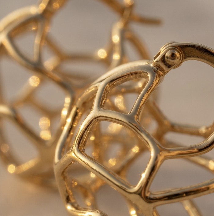 Dubai Style .925 Sterling Silver dipped in 22K Gold handmade Earrings - Close-up of gold-plated sterling silver jewelry with intricate design.