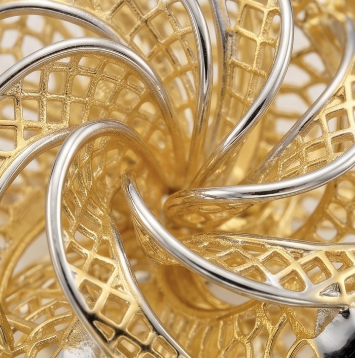 GOLDEN ROSE - Dubai Style - .925 Sterling Silver dipped in 22K Gold handmade Large ring size 7 1/4 - Close-up of GOLDEN ROSE jewelry, intricate silver and gold details.