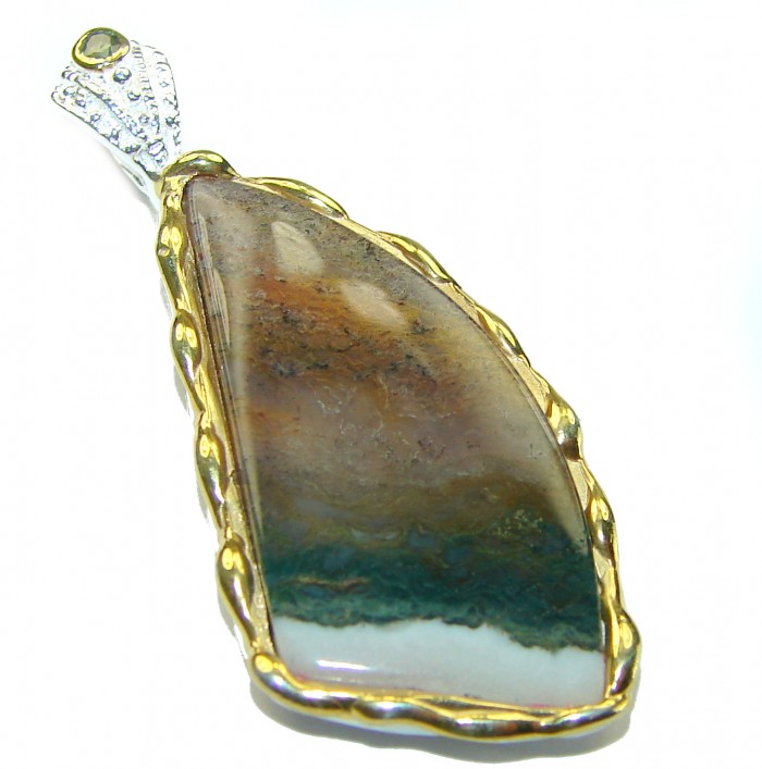 Perfect quality Imperial Jasper 2 tones .925 Sterling Silver handmade Pendant - photo 3