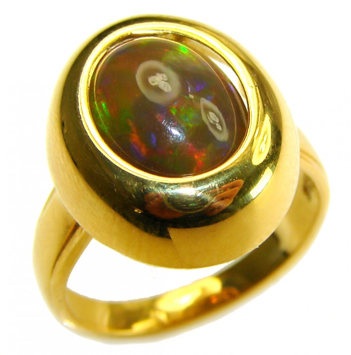 A Milky Way Genuine 7.9 carat Black Opal 18K Gold over .925 Sterling Silver handmade Ring size 7 - photo 2