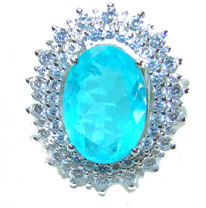 Luxurious oval Cut 8.5 ctw Paraiba Tourmaline .925 Sterling Silver handcrafted Statement Ring size 7 3/4 - photo 3