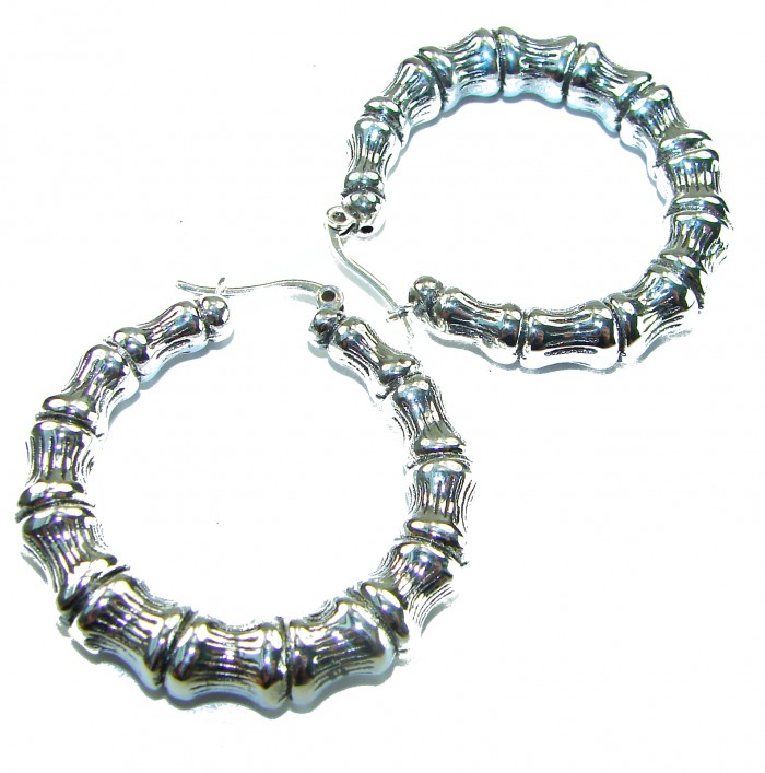 Huge - Bamboo Tree design .925 Sterling Silver handmade Bali made Earrings - photo 2