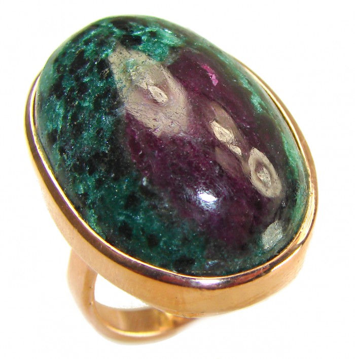 Natural Eudialyte 14K Gold over .925 Sterling Silver Large Ring s. 8 adjustable - Eudialyte stone in 14K gold over silver ring, close-up view