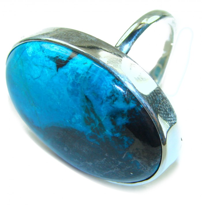 Great quality Parrot's Wings Chrysocolla .925 Sterling Silver handcrafted Ring size 7 adjustable - Close-up of Parrot's Wings Chrysocolla set in .925 Sterling Silver ring