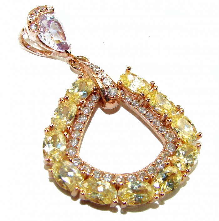 Emma 10.5 carat authentic yellow Sapphire .925 Sterling Silver 14K Gold over Handcrafted pendant - Close-up of Emma 10.5 carat yellow Sapphire pendant in sterling silver