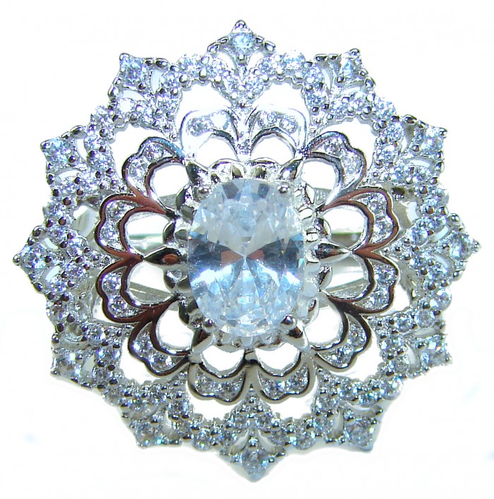 New Concept 14.5 carat White Topaz .925 Sterling Silver ring size 7 - Close-up of white topaz ring in sterling silver, intricate design.