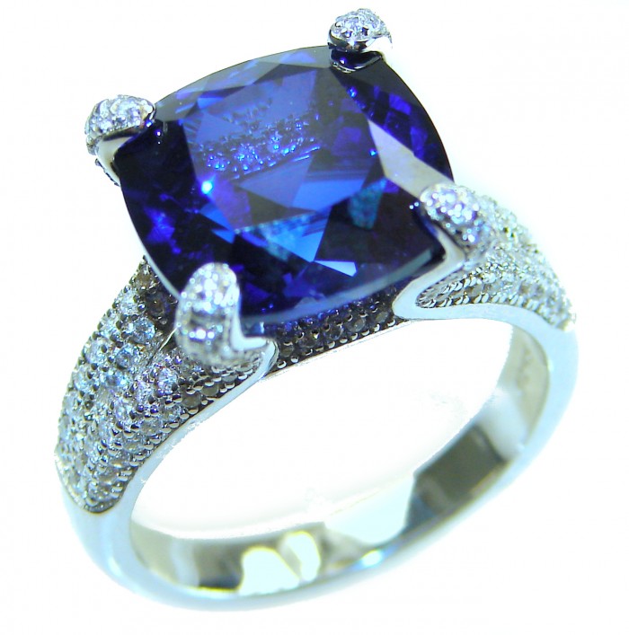 Blue Treasure 9.5 carat London Blue Topaz .925 Sterling Silver handmade Statement Ring size 8 - Close-up of Blue Topaz ring in sterling silver showcasing stone and detailing.