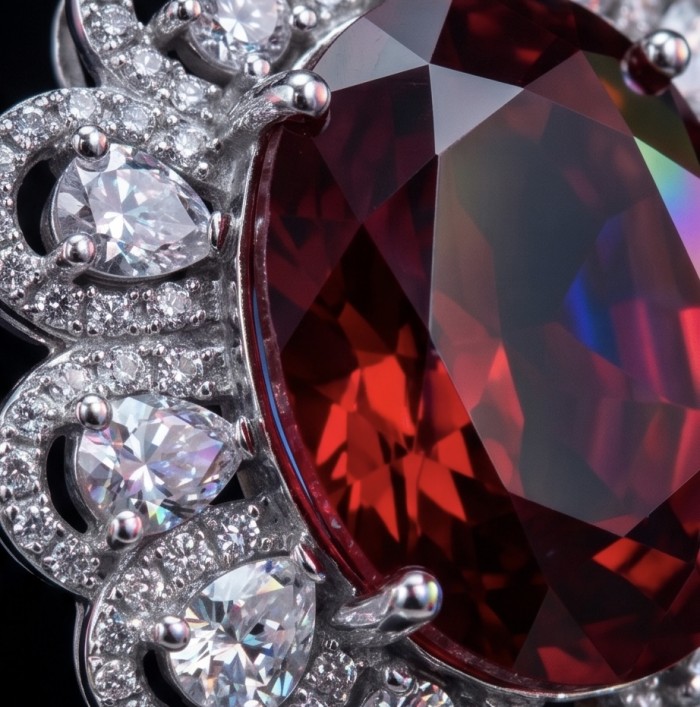 Passion 18.8 carat Mozambique Ruby .925 Sterling Silver handcrafted Statement pendant - Close-up of 18.8 carat Mozambique Ruby in .925 Sterling Silver setting