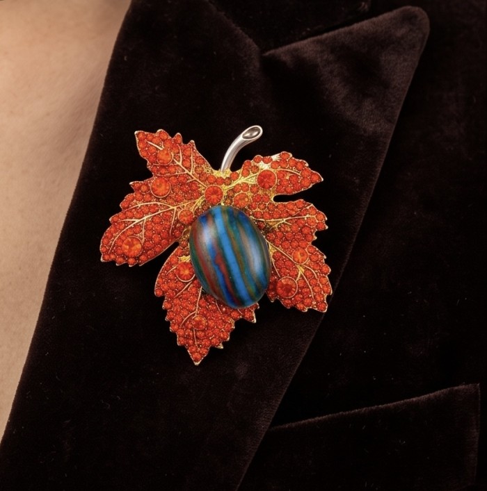 Stylish Red Leaf Crystal Brooch RAINBOW CALSILICA - photo 1