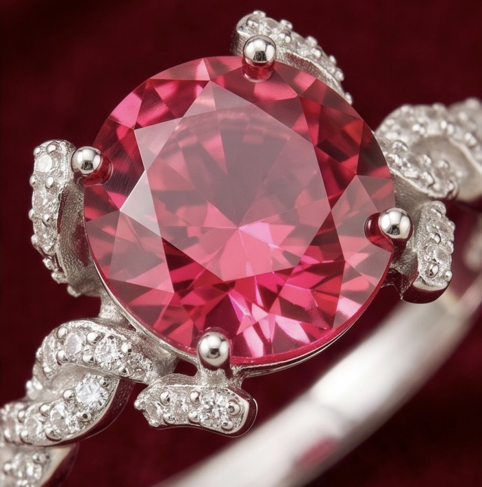 Exquisite 8.5 ctw Mozambique Ruby .925 Sterling Silver handcrafted Statement Ring size 8 1/4 - Close-up of an exquisite Mozambique ruby in a sterling silver setting.