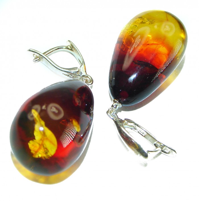 Golden Honey Drops authentic Baltic Amber .925 Sterling Silver earrings - photo 1